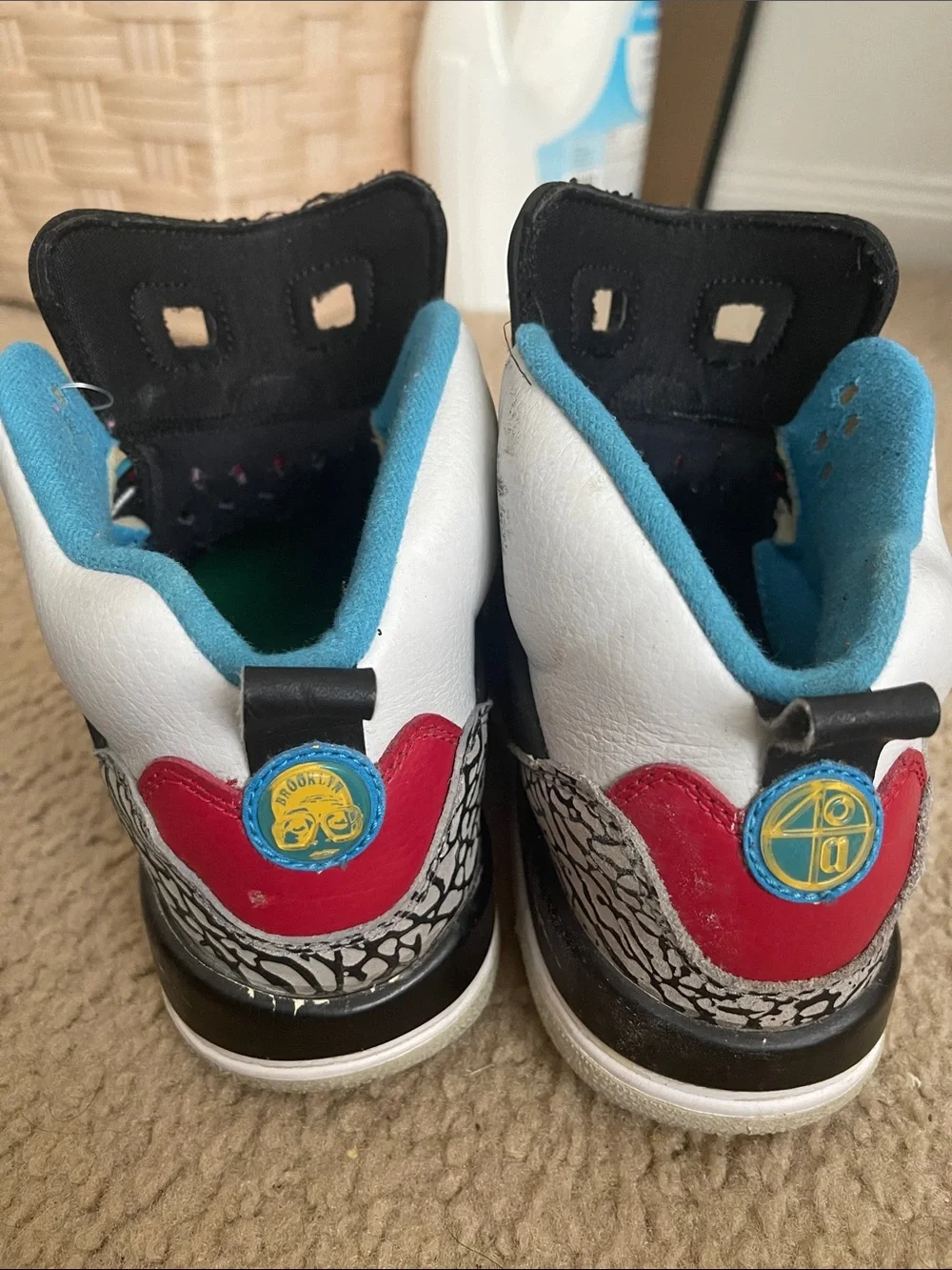 Jordan White Black Blue Red Multi-Accent Sneakers